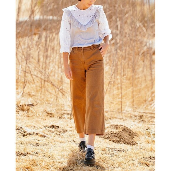 Women’s White Eyelet Ruffle Blouse Cotton Quarter Sleeve Top M - Picture 4 of 8